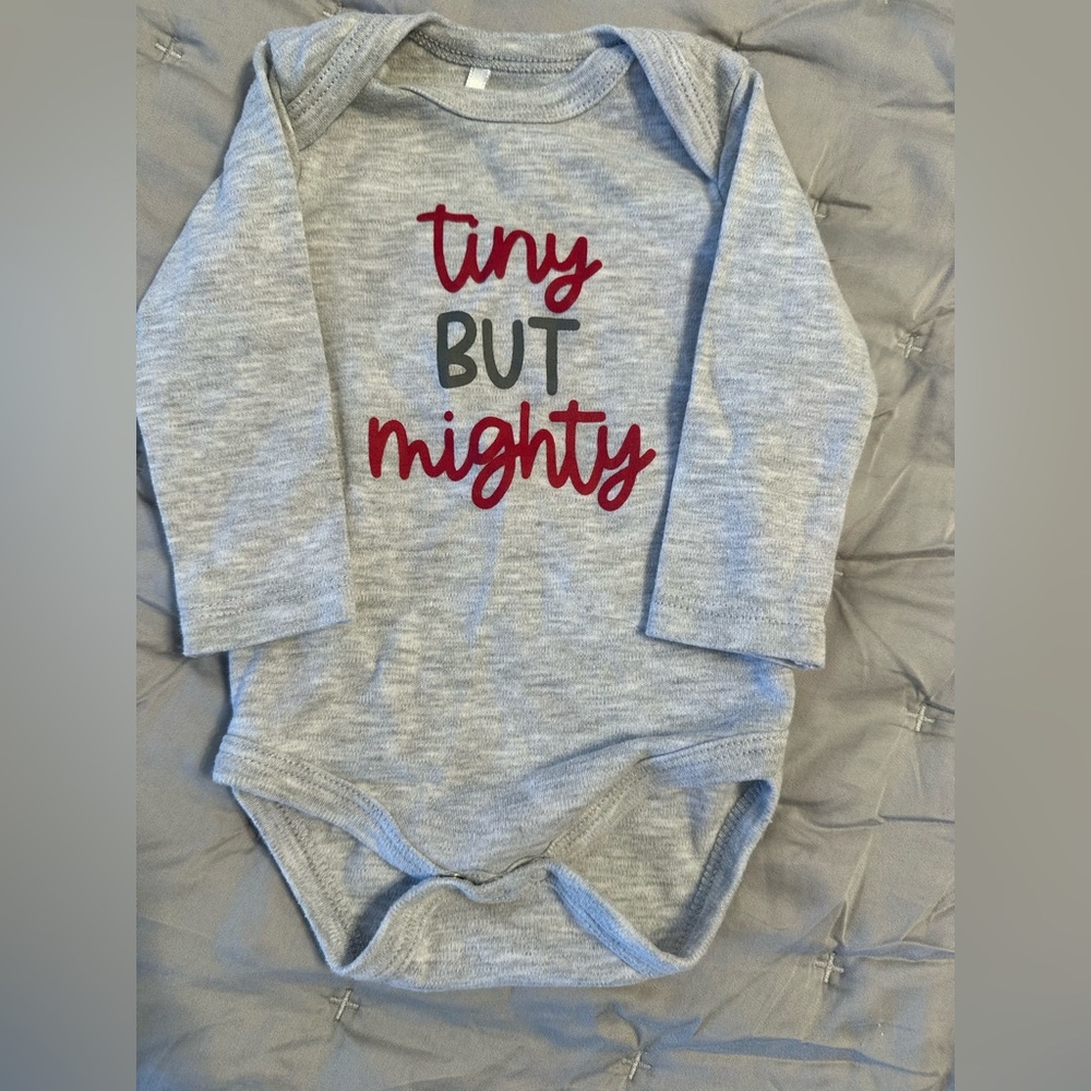 Gray 'Tiny But Mighty' Long-Sleeve Baby One-Piece